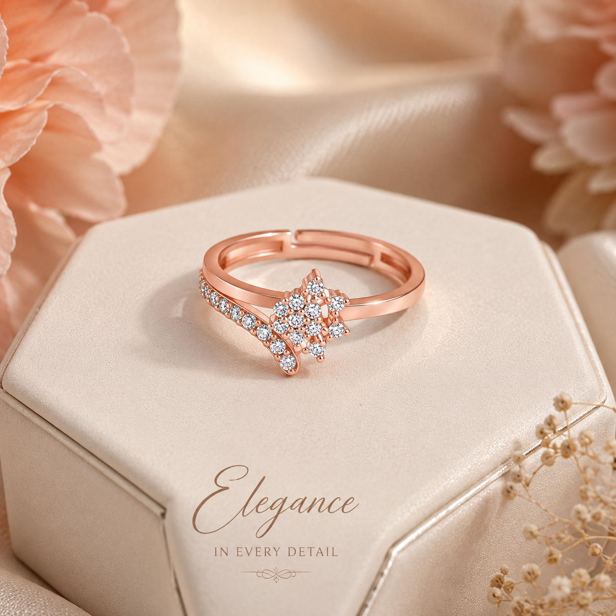 Rose Gold Plated Adjustable Crystal Ring for Women