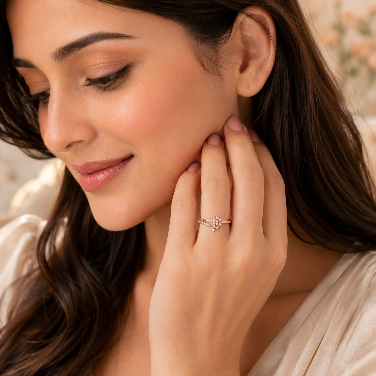 Rose Gold Plated Adjustable Crystal Ring for Women