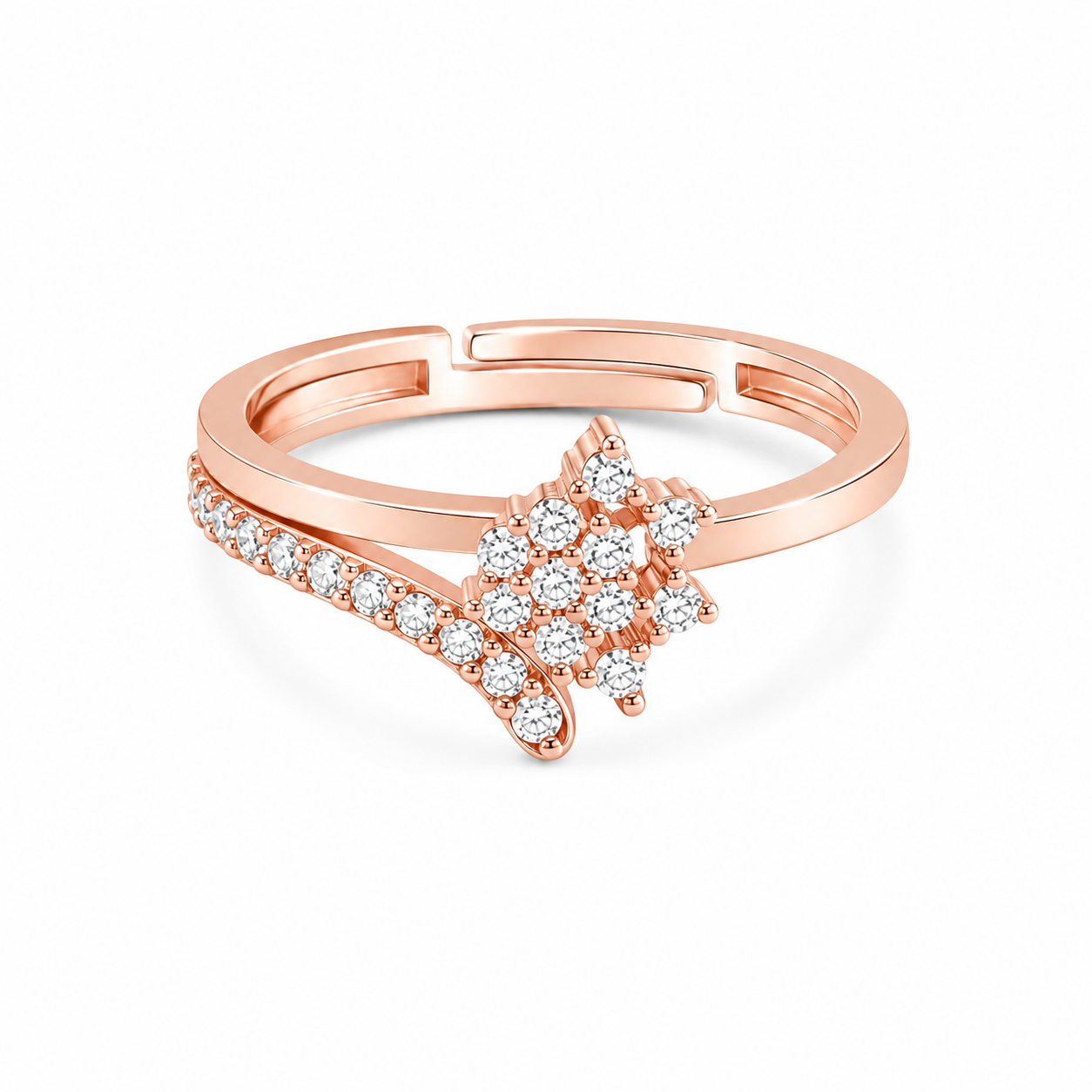 Rose Gold Plated Adjustable Crystal Ring for Women