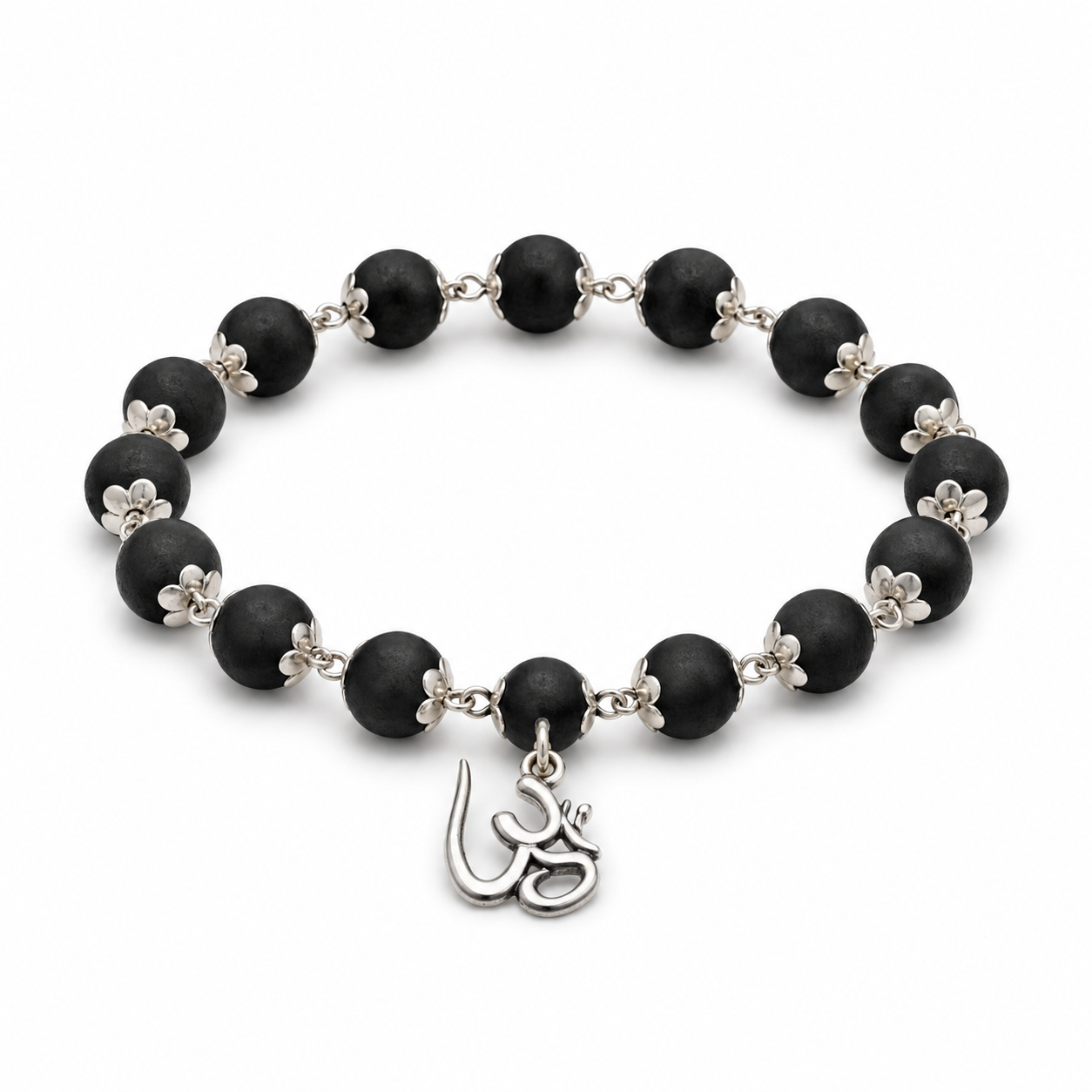 Black Beaded Om Charm Spiritual Bracelet for Men-JS-SBR-031