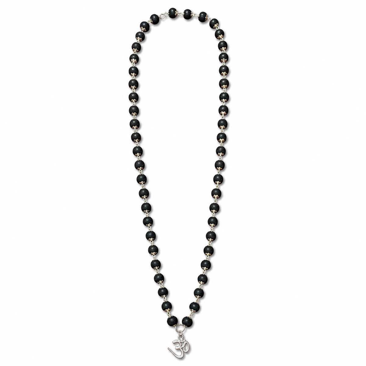 Black Beaded Om Pendant Spiritual Mala for Men-JS-SNL-028