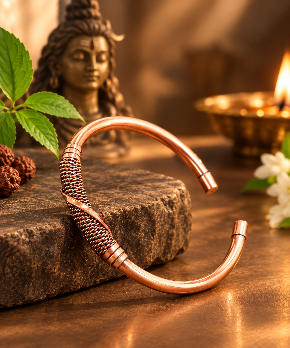 Handcrafted Copper Cuff with Woven Design- JS-SBR-034