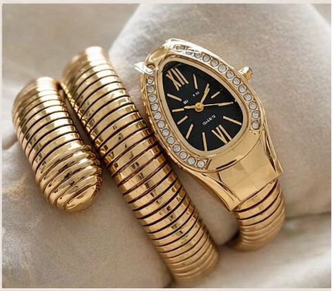 Gold Serpenti Coil Watch Bracelet for Women | Adjustable Wrap Around Bracelet Watch