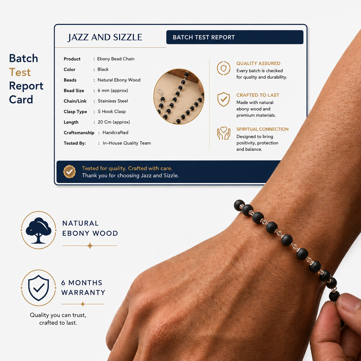 Silver Plated Karungali Mala + Karungali Bracelet Combo For Men-JS-SNC-0014