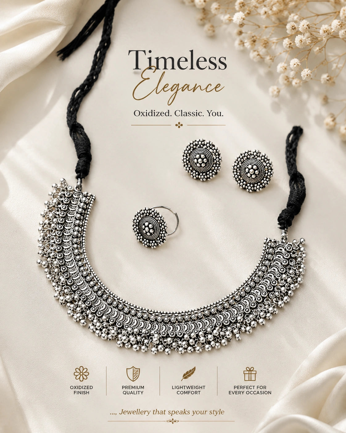 Silver-Plated American Diamond Jewellery Set for Women & Girls | Necklace Set with Matching Earrings