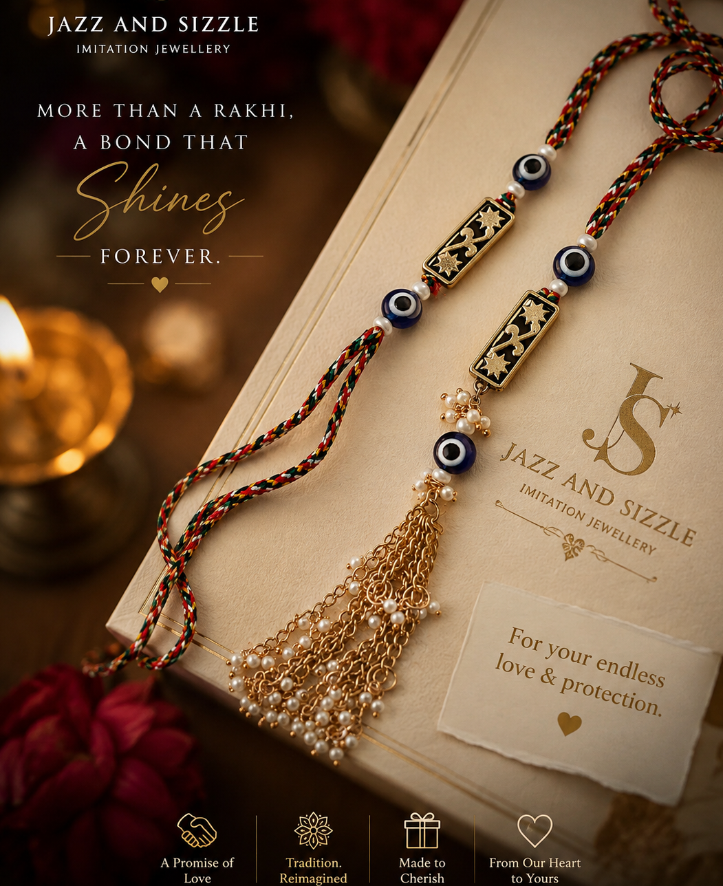 Set Of 2 Evil Eye & Floral Motif Bhaiya Bhabhi Mogra Tasseled Rakhi | Rakhi for bhai| Rakhi for Sister