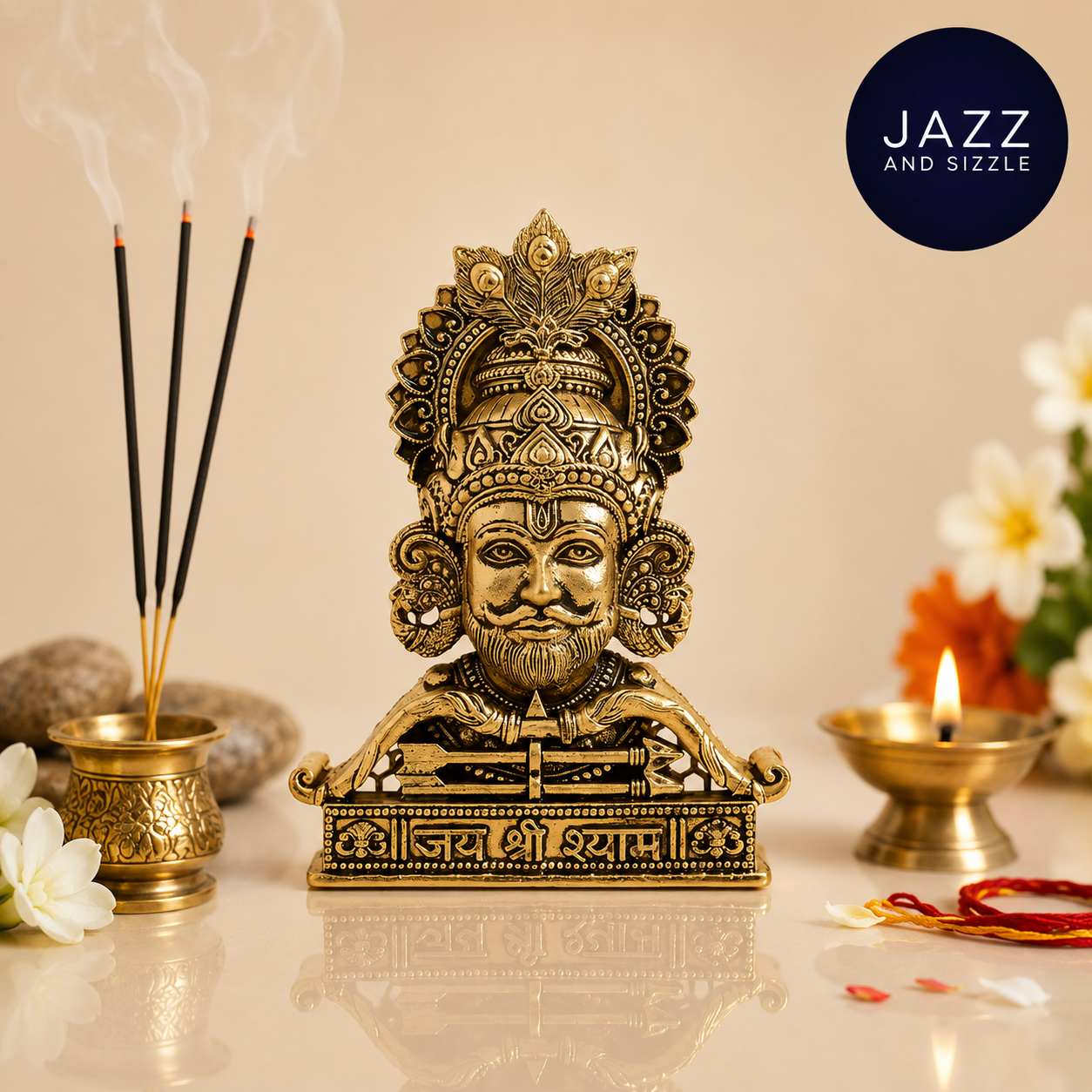 Gold Plated Jai Shree Shyam Idol | Home, Car & Office Spiritual Decor