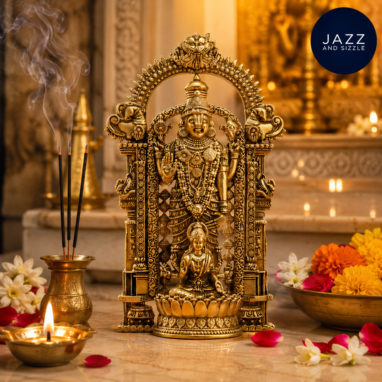 Gold Plated Shri Venkateswara & Mahalakshmi Idol | Wealth & Prosperity