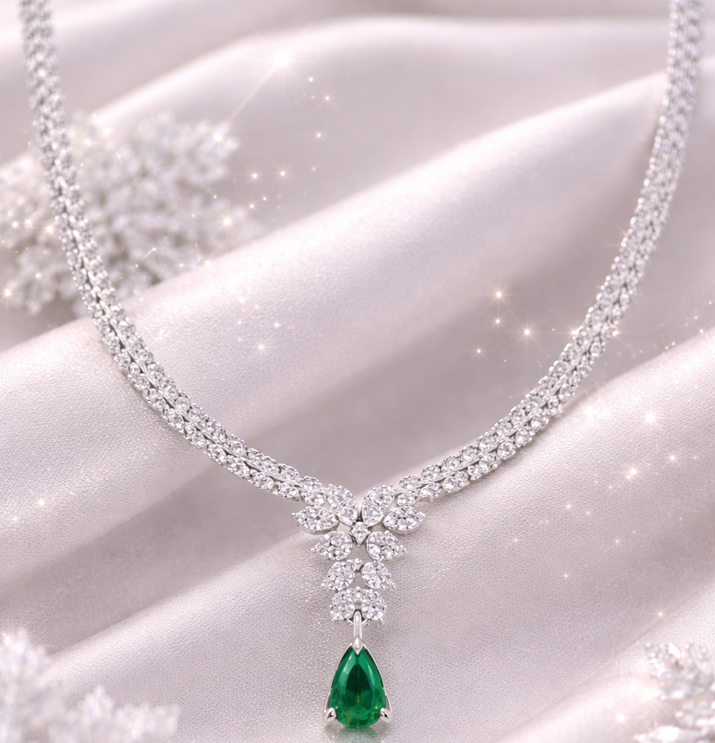 Jazz And Sizzle Silver Plated Opulent Green Crystal & AD Necklace