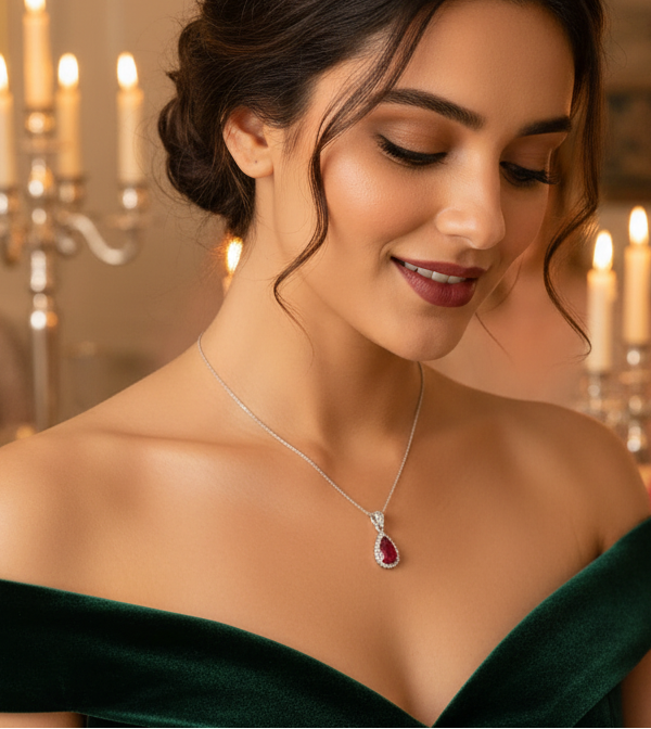 Jazz And Sizzle Ruby Radiant Cut Dainty Necklace for Women | Luxury Inspired Party & Daily Wear Jewellery