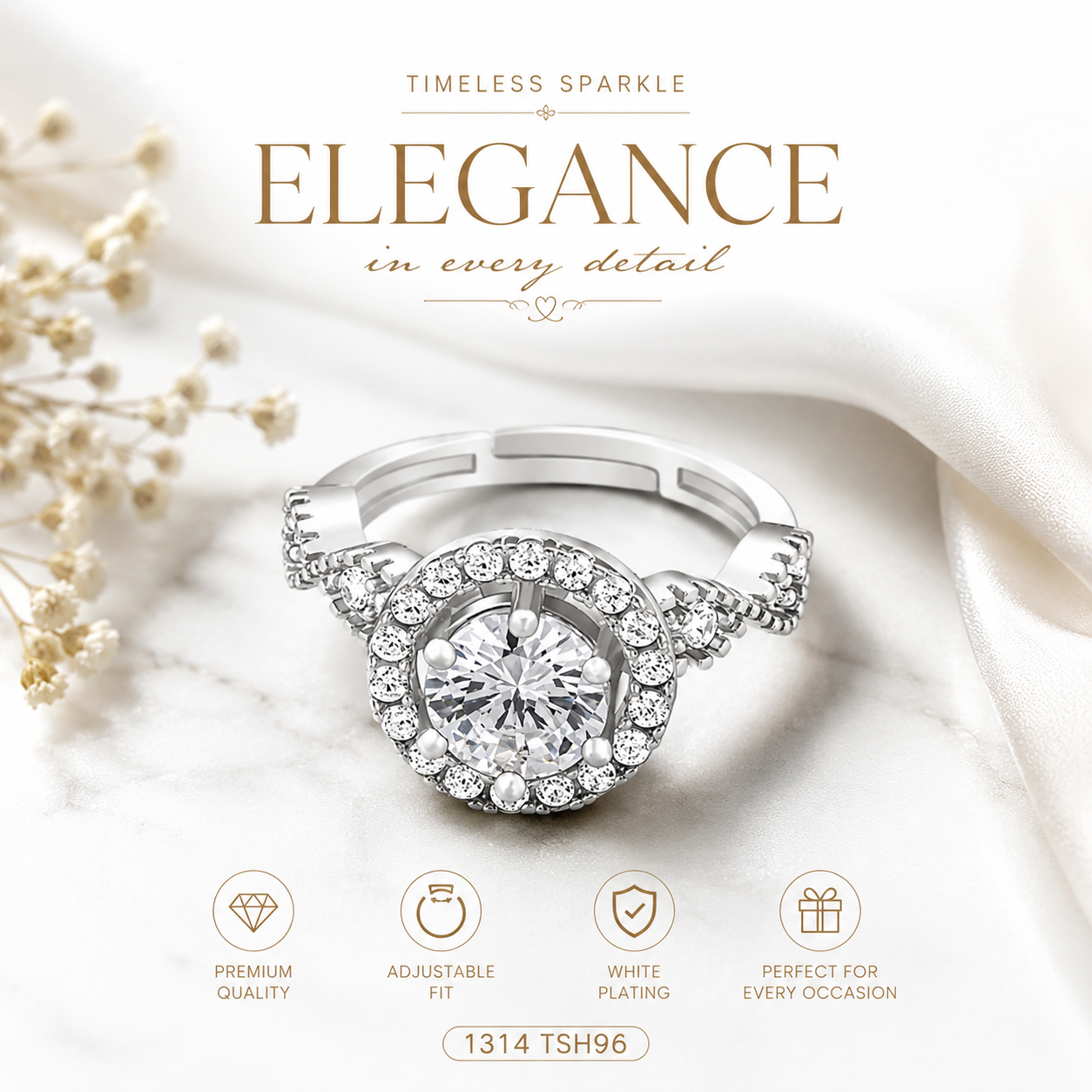 White Plated Sparkling Finger Ring | Premium Party & Daily Wear Jewelry