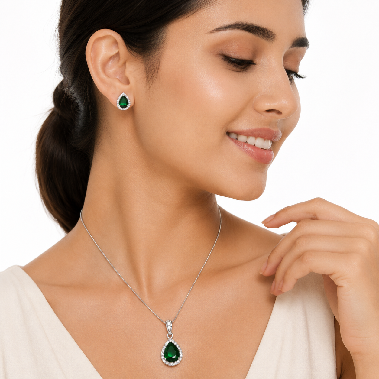 Royal Emerald Drop Pendant Combo