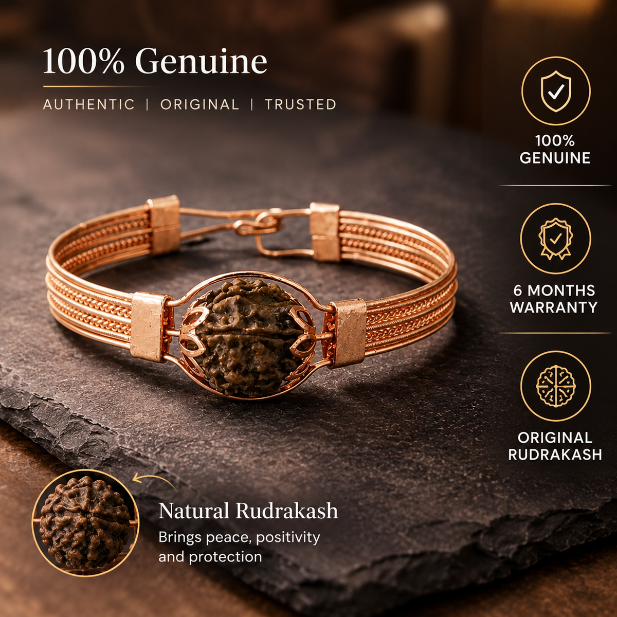 Authentic 7 Mukhi Rudraksha Copper Plated Bracelet- JS-SBR-036