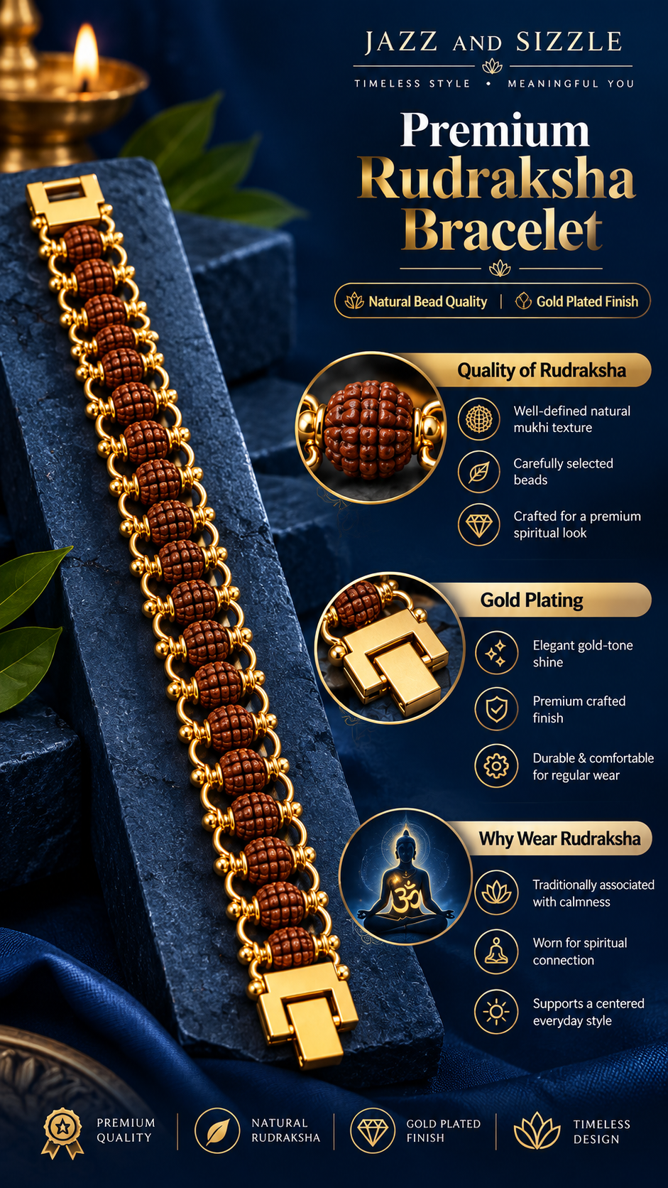 Gold Plated Modern Rudraksha Bracelet-JS-SBR-0002