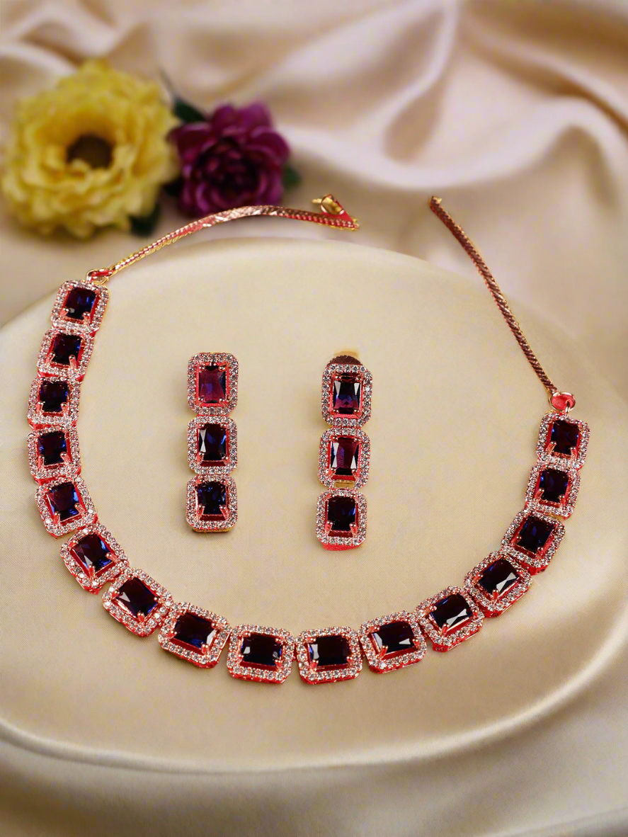 Blue American Diamond Gold-Plated Jewellery Set