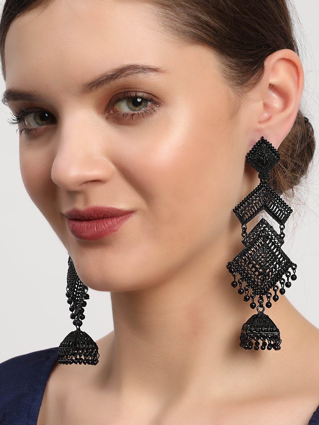 Jazz and sizzle Black Enamel Ethnic Everyday Jhumka Earrings