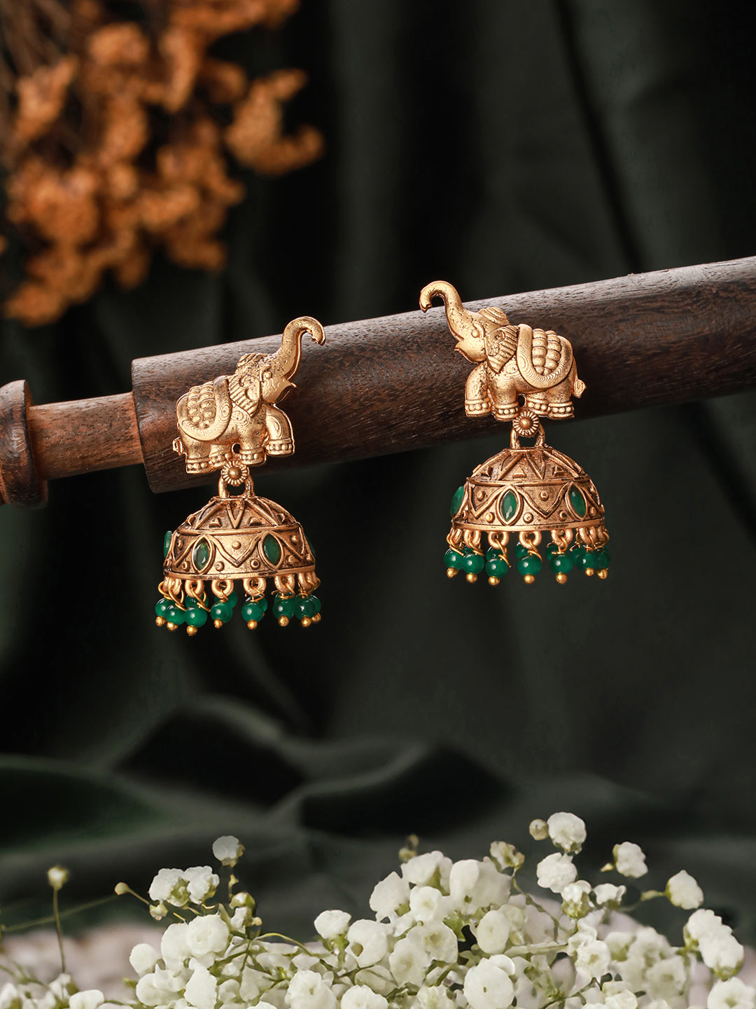 Jazz and Sizzle Gold-Plated Artificial Stones-Studded & Beaded Jhumka Earrings