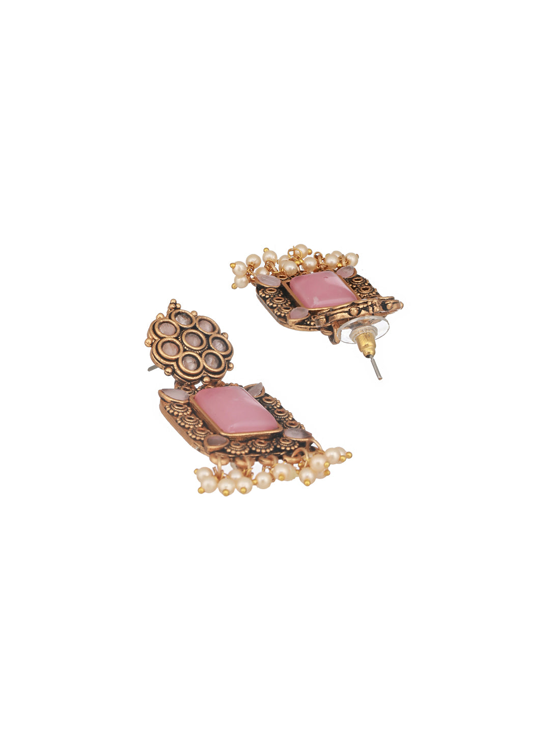 Jazz and Sizzle Gold-Plated Pink Stones-Studded & Beaded Drop Earrings