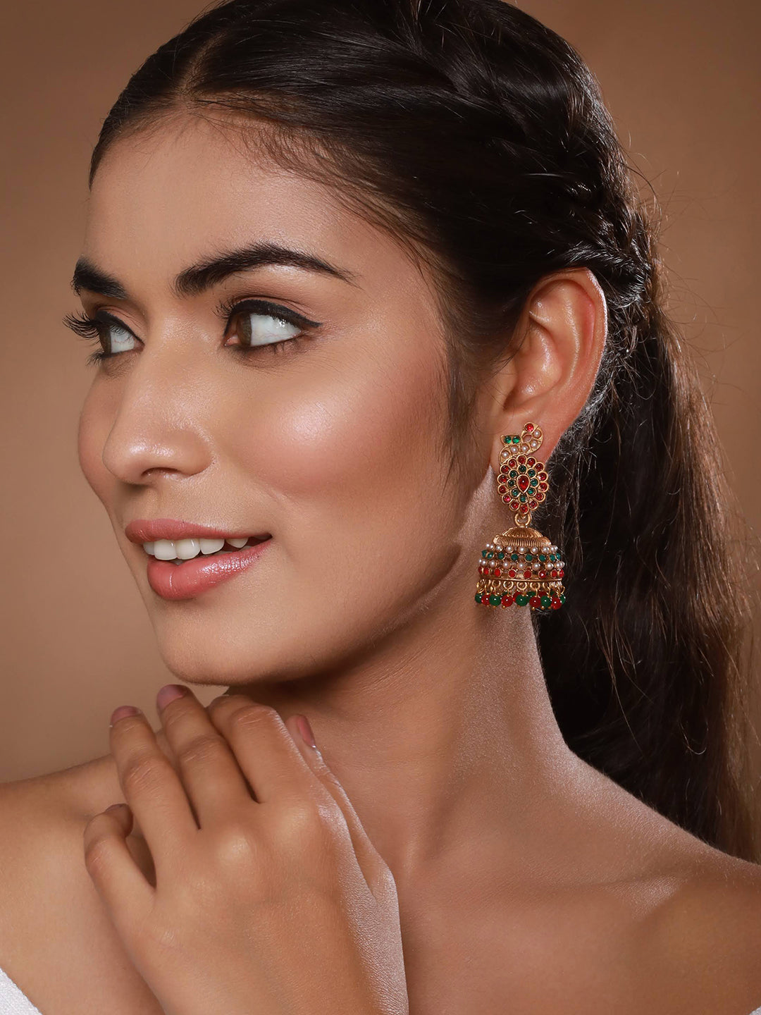 Jazz And Sizzle Gold-Plated Peacock Shaped Contemporary Jhumka Earrings