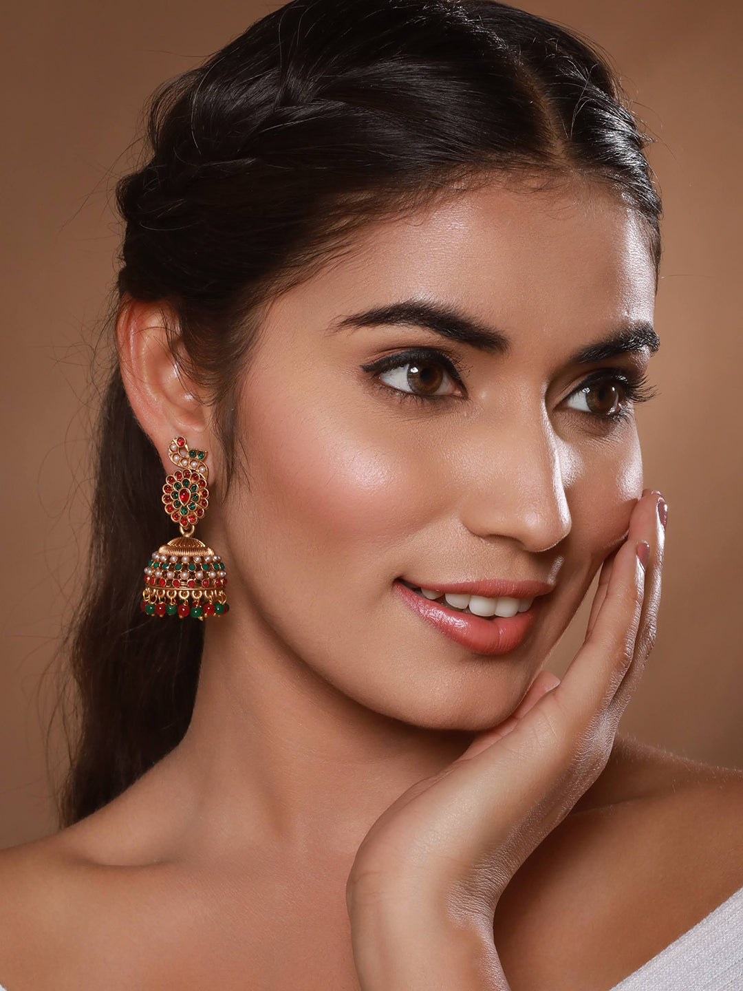 Jazz And Sizzle Gold-Plated Peacock Shaped Contemporary Jhumka Earrings