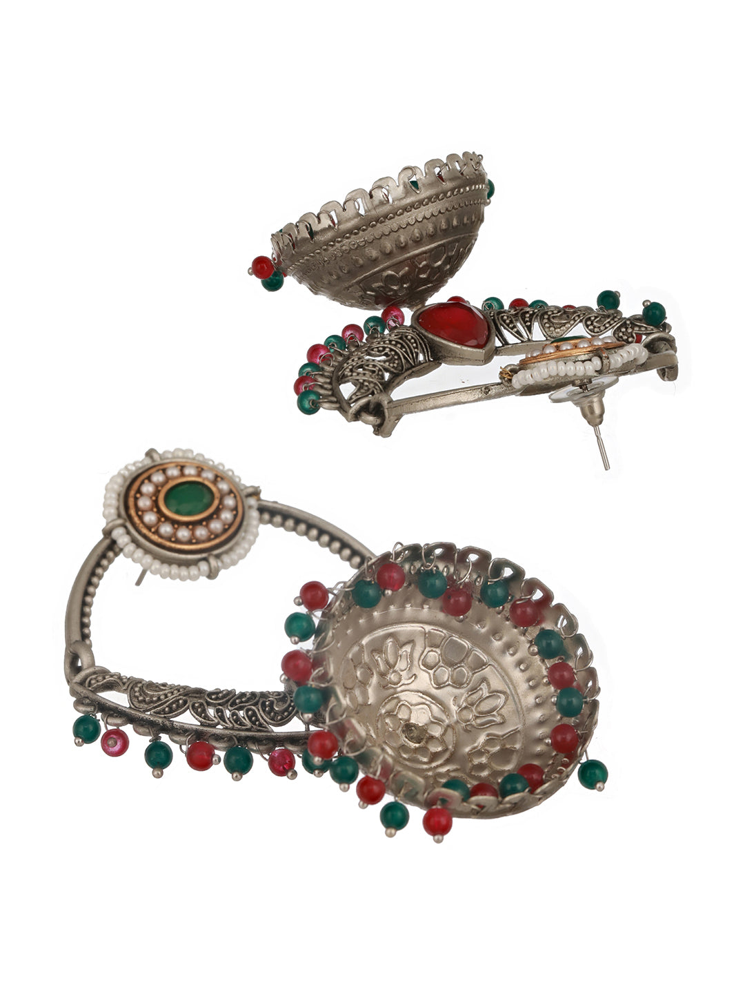 Jazz and Sizzle Silver-Plated Stone Studded Contemporary Jhumka Earrings
