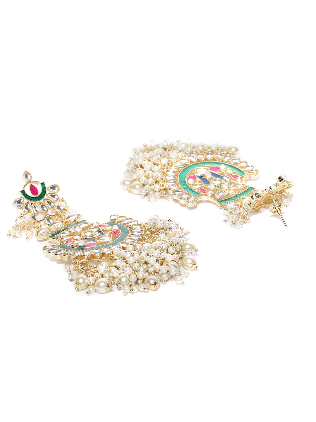 Jazz And Sizzle Gold Plated Kundan Studded Off-White Beaded Multicolor Drop Earrings