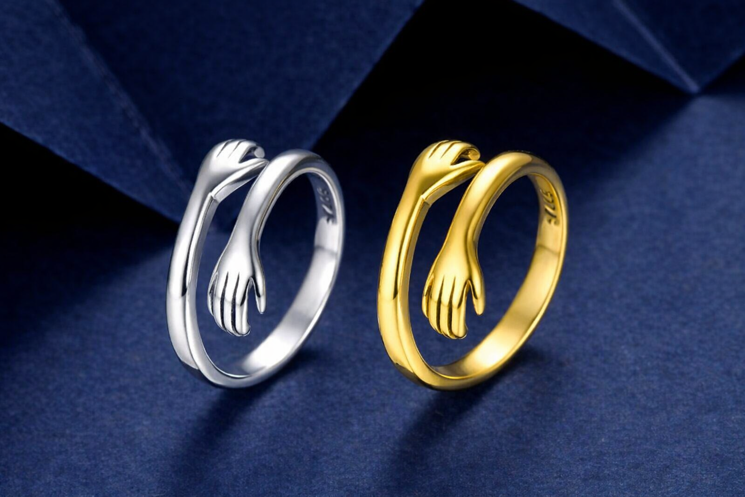Elegant Hug Design Adjustable Ring Combo – Silver & Gold Finish