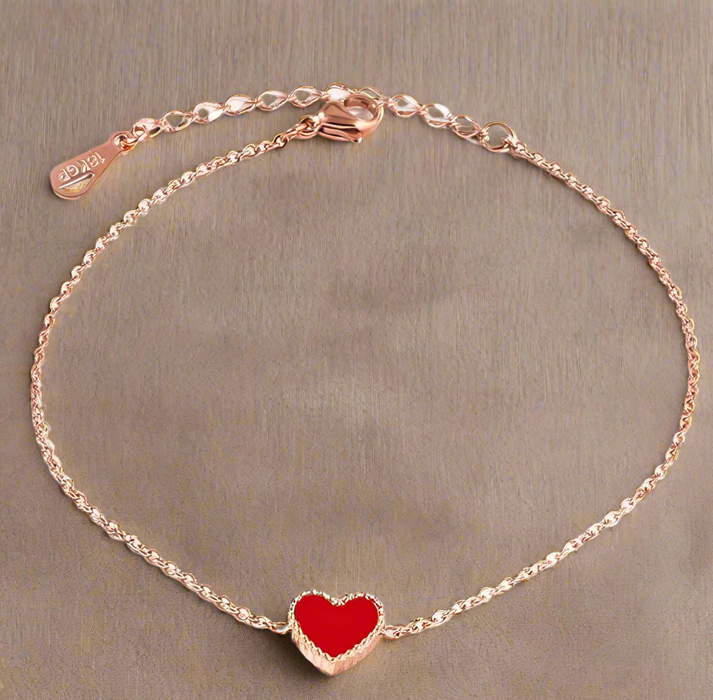 Jazz And Sizzle Gold Plated Red Heart Shaped Stainless Steel Anklet for Valentines Gift