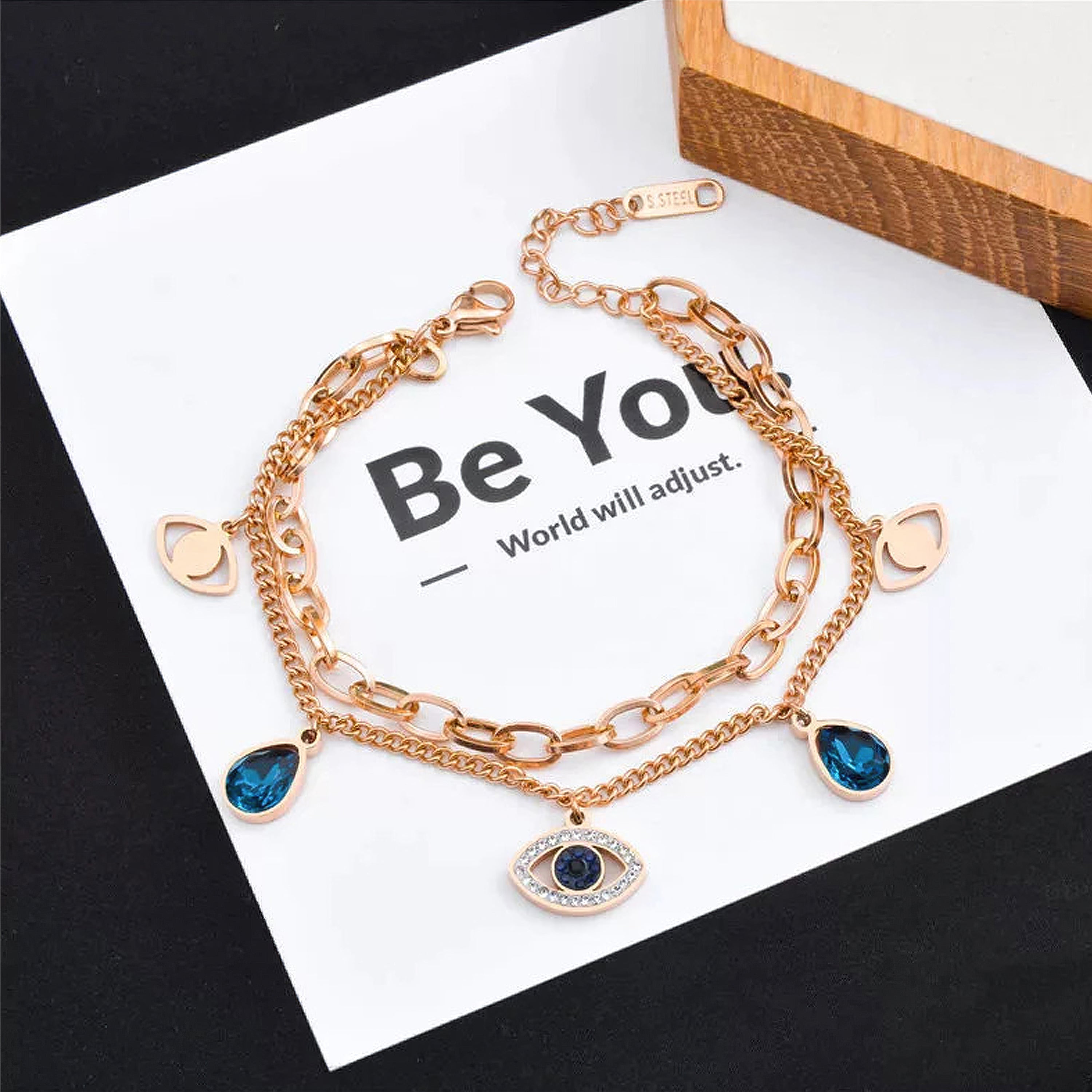 Jazz And Sizzle Gold Plated Evil Eye Charm Bracelet for Valentines Gift