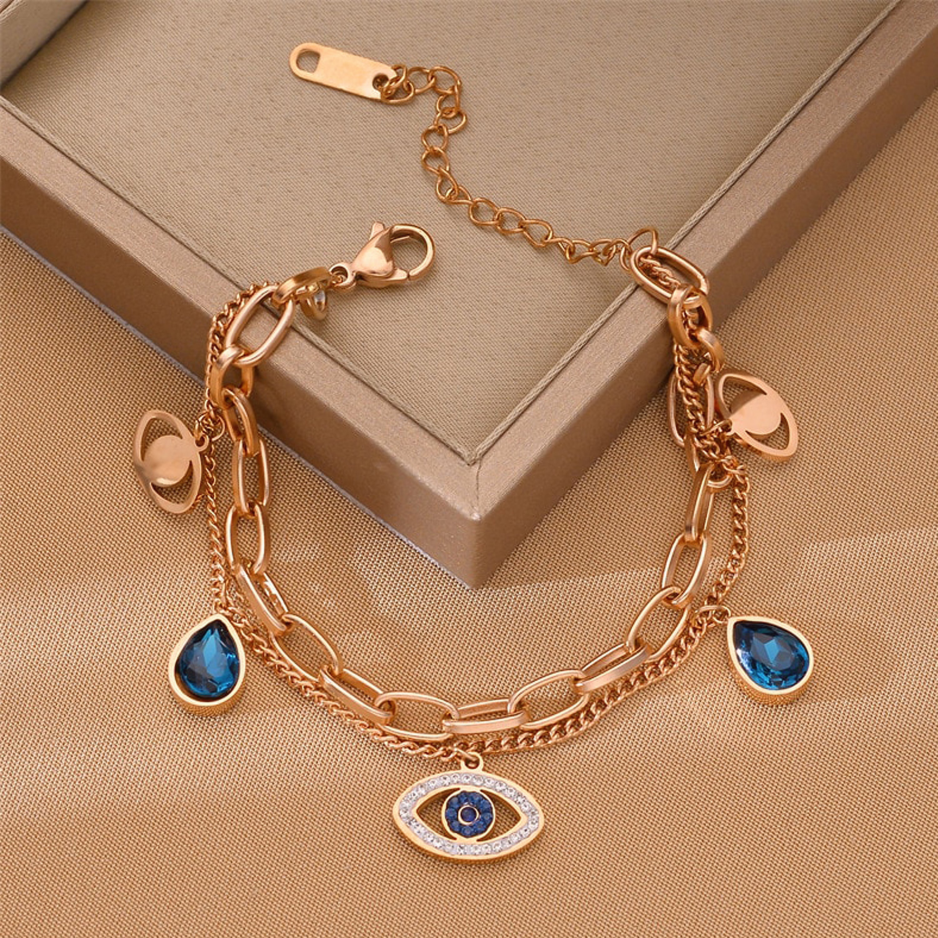 Jazz And Sizzle Gold Plated Evil Eye Charm Bracelet for Valentines Gift