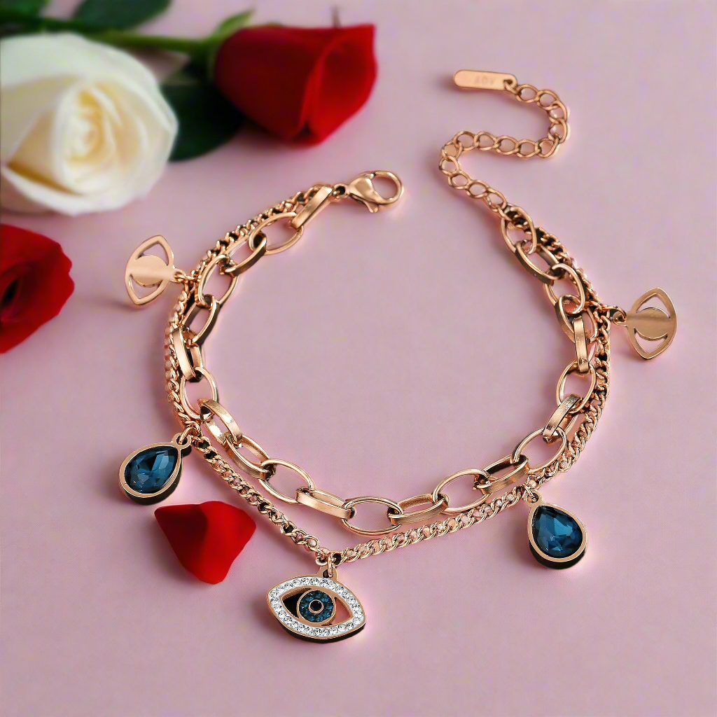 Jazz And Sizzle Gold Plated Evil Eye Charm Bracelet for Valentines Gift