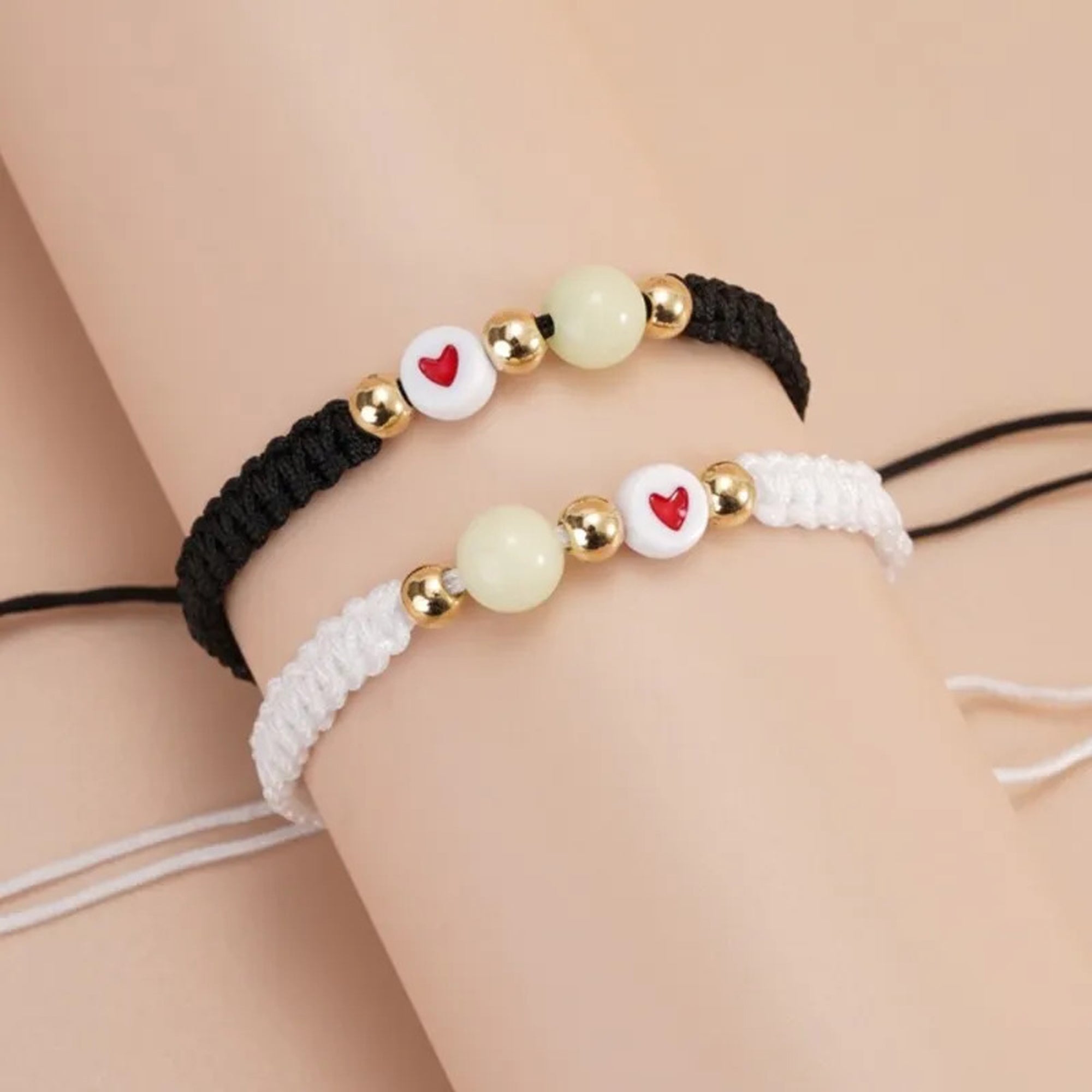 Jazz And Sizzle Set Of 2 Heart & Beads Motif Macrame Bracelet for Valentines Gift