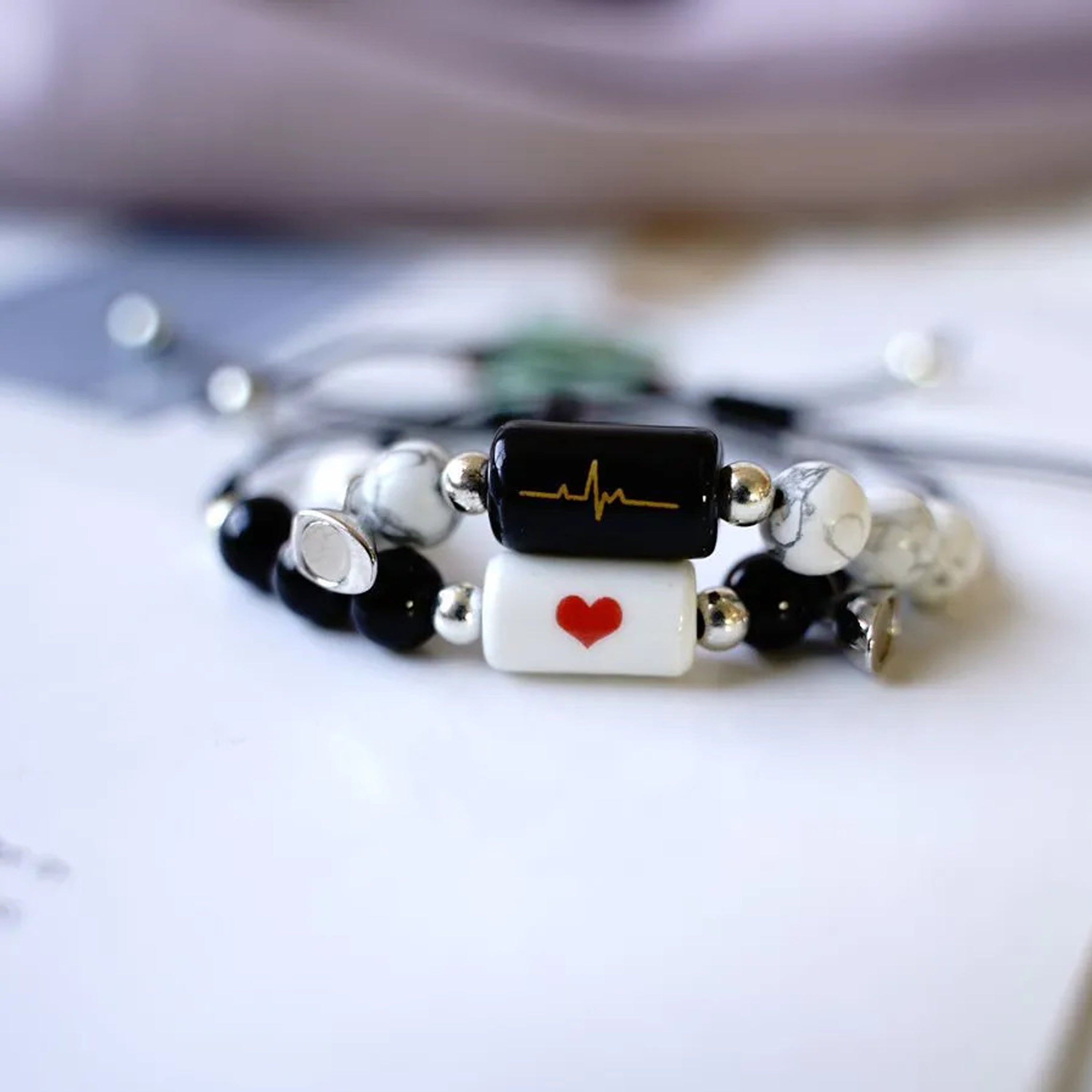 Jazz And Sizzle Set Of 2 Heart Beads Bracelet for Valentines Gift