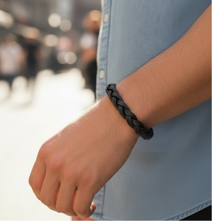 Jazz and Sizzle Men Black Plated Textured Cuff Bracelet