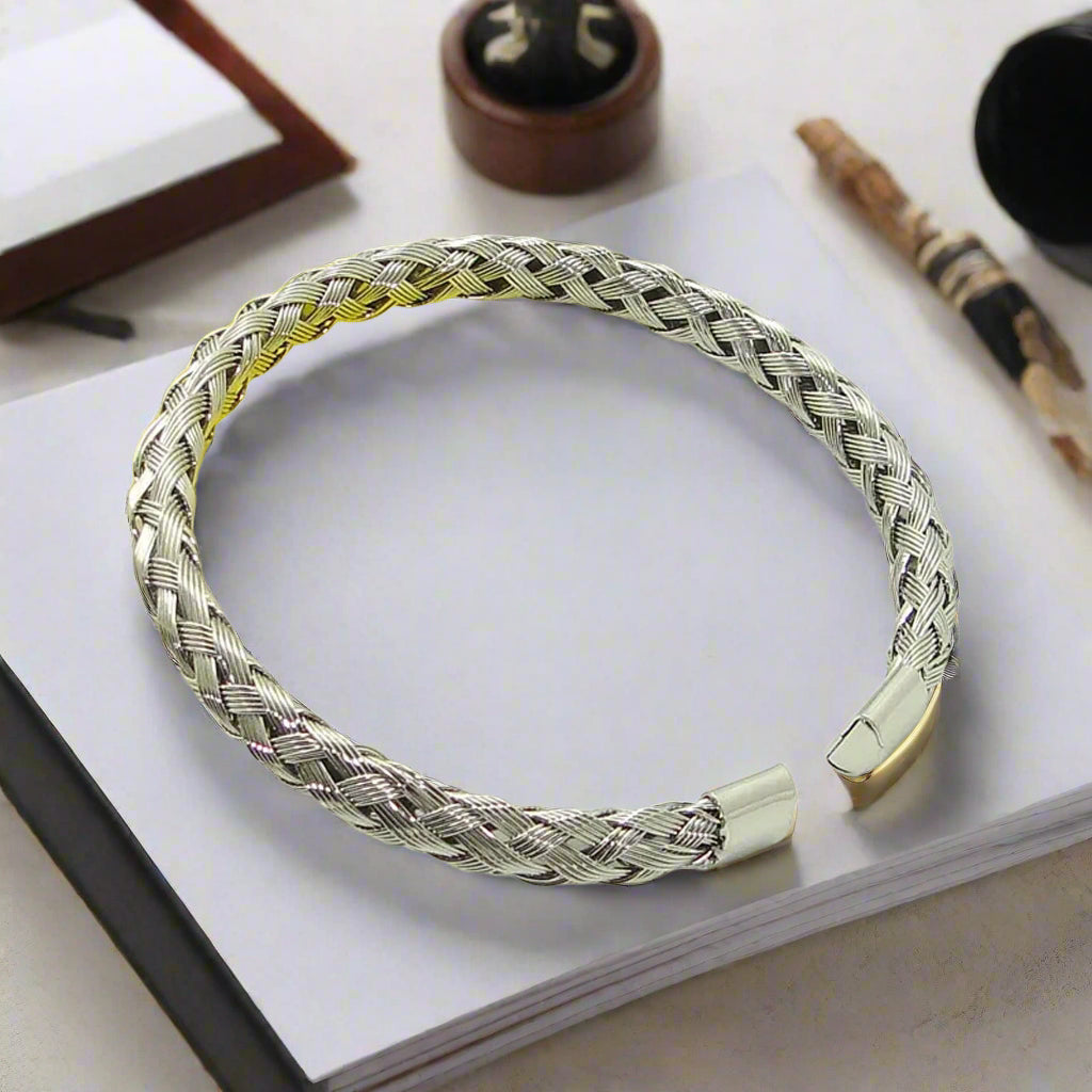 Jazz and Sizzle Men Silver Plated Textured Kada Bracelet