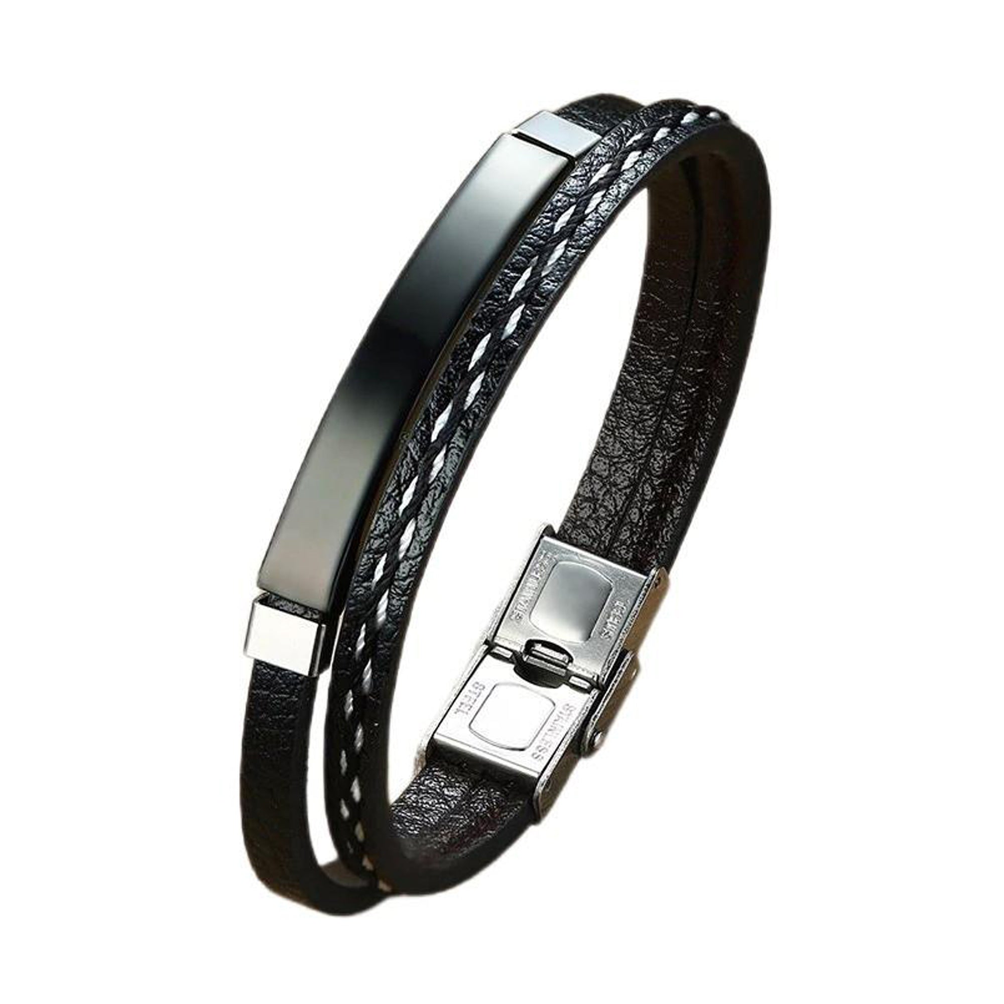 Jazz and Sizzle Men Leather Silver-Plated Wraparound Bracelet