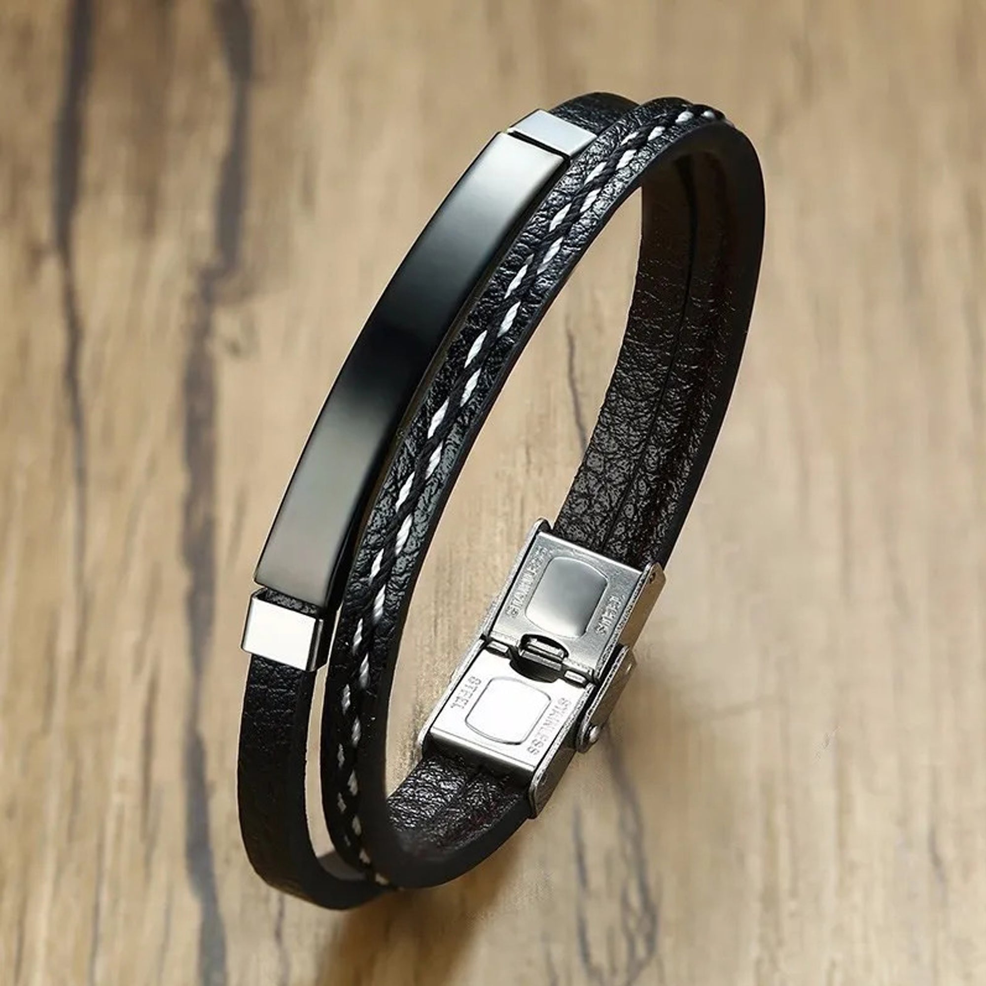 Jazz and Sizzle Men Leather Silver-Plated Wraparound Bracelet