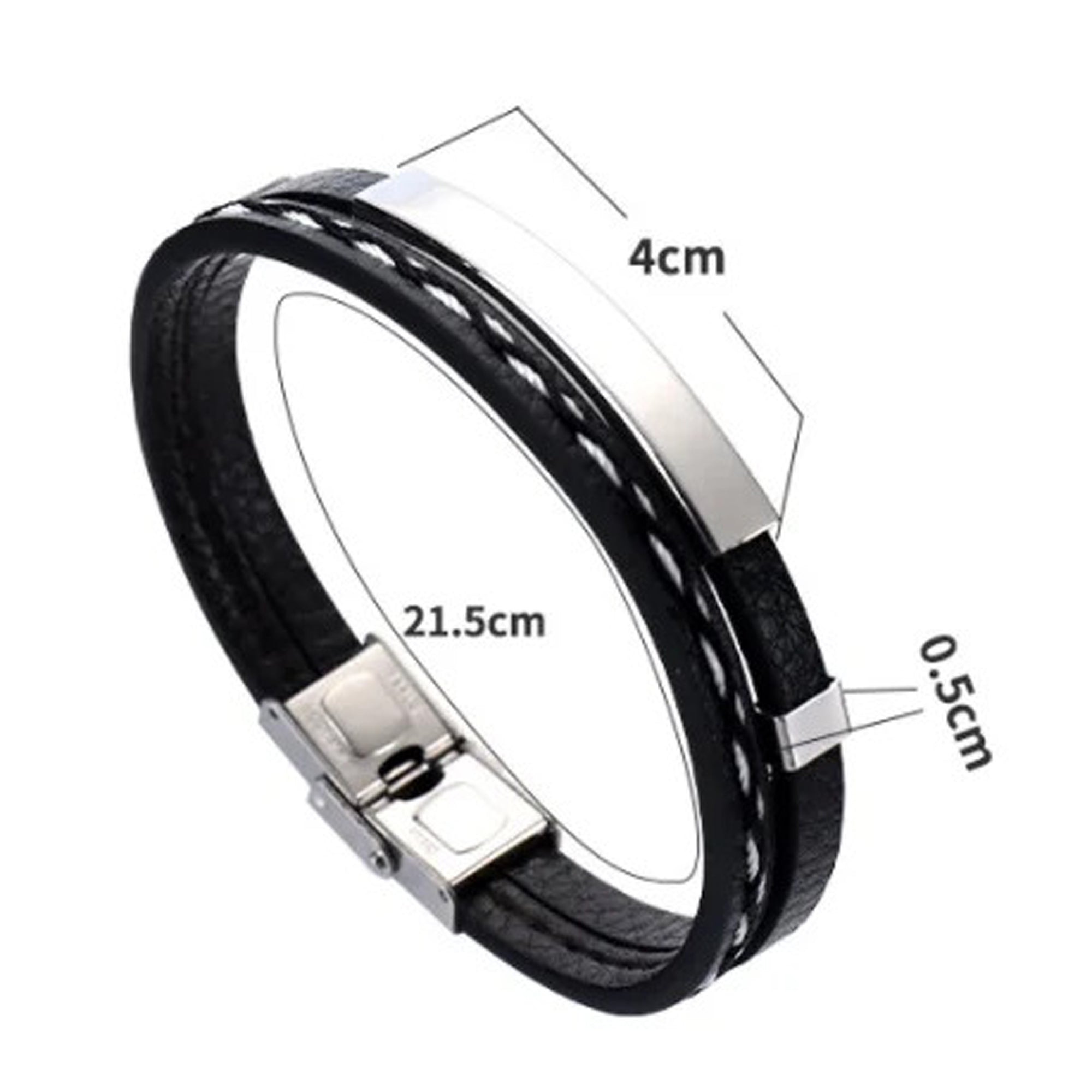 Jazz and Sizzle Men Leather Silver-Plated Kada Bracelet