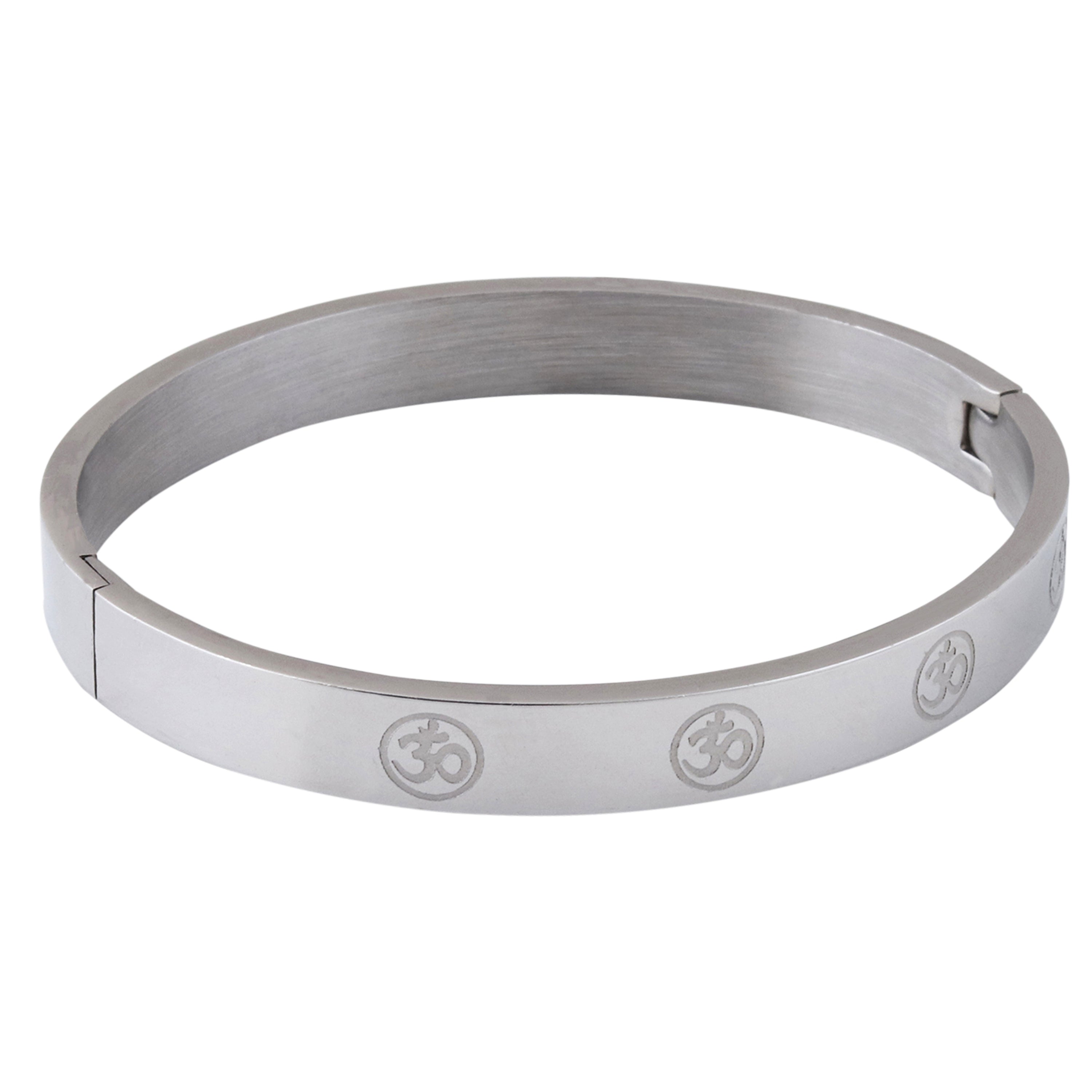 Jazz and Sizzle Men Temple Silver-Plated Kada Bracelet