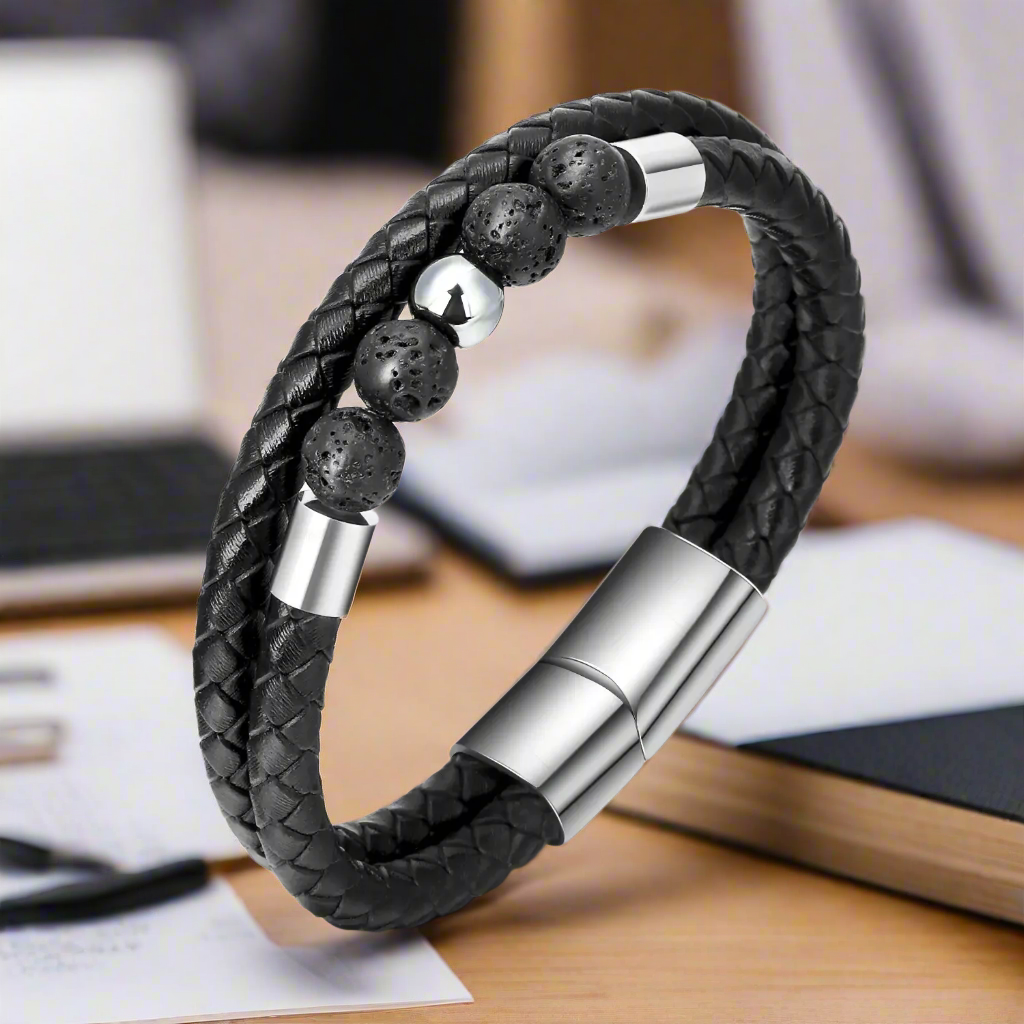 Jazz and Sizzle Men Leather Wraparound Bracelet