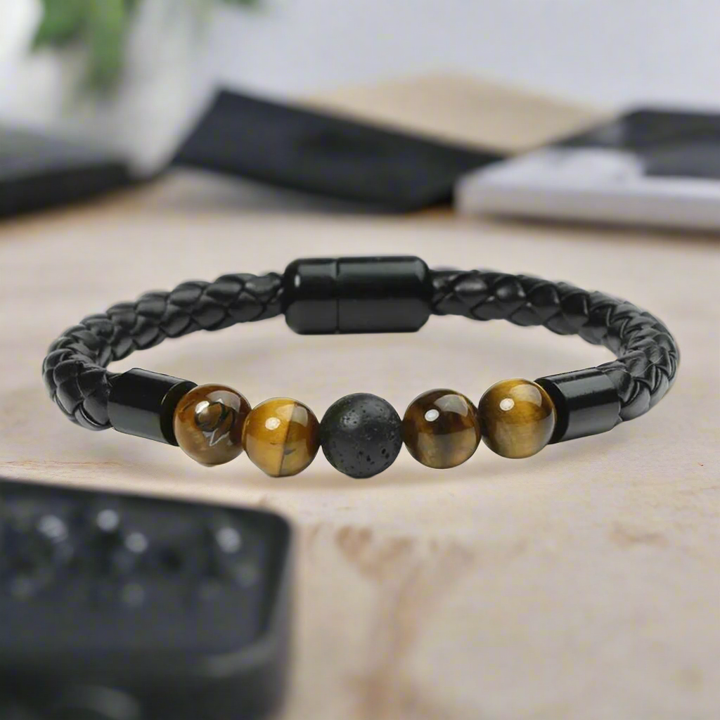 Jazz and Sizzle Men Leather & Beaded Wraparound Bracelet