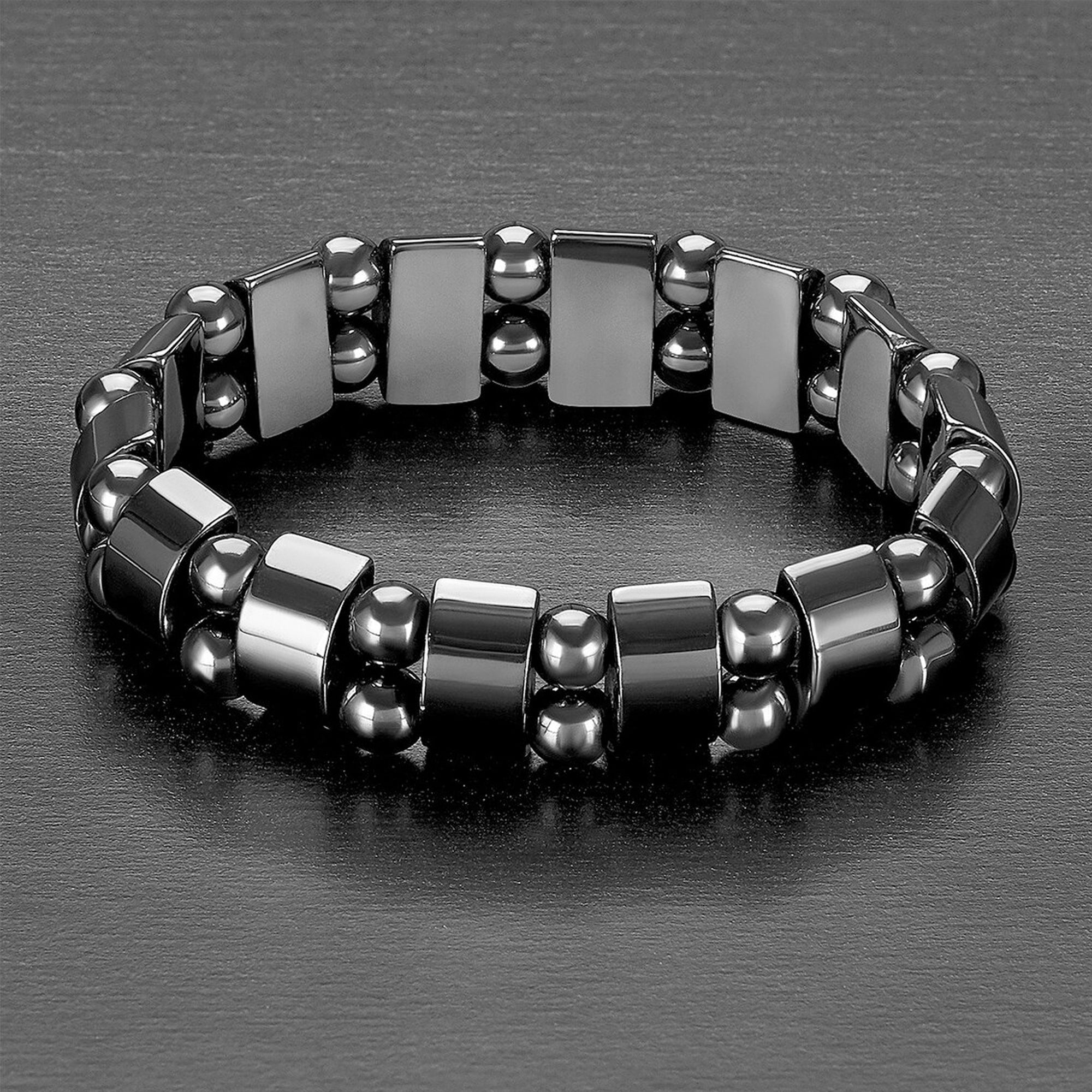 Jazz and Sizzle Men Black Beaded Elasticated Bracelet