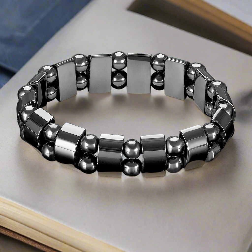 Jazz and Sizzle Men Black Beaded Elasticated Bracelet