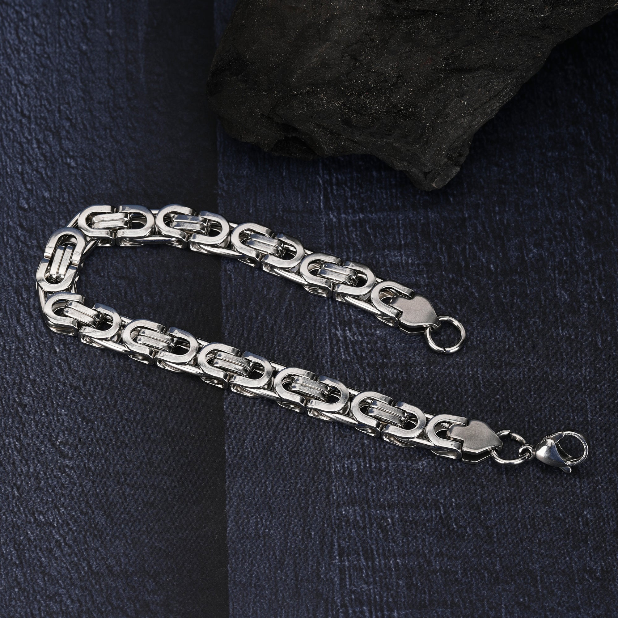Jazz and Sizzle Silver Plated Stainless Steel Block Link Bracelet for Men