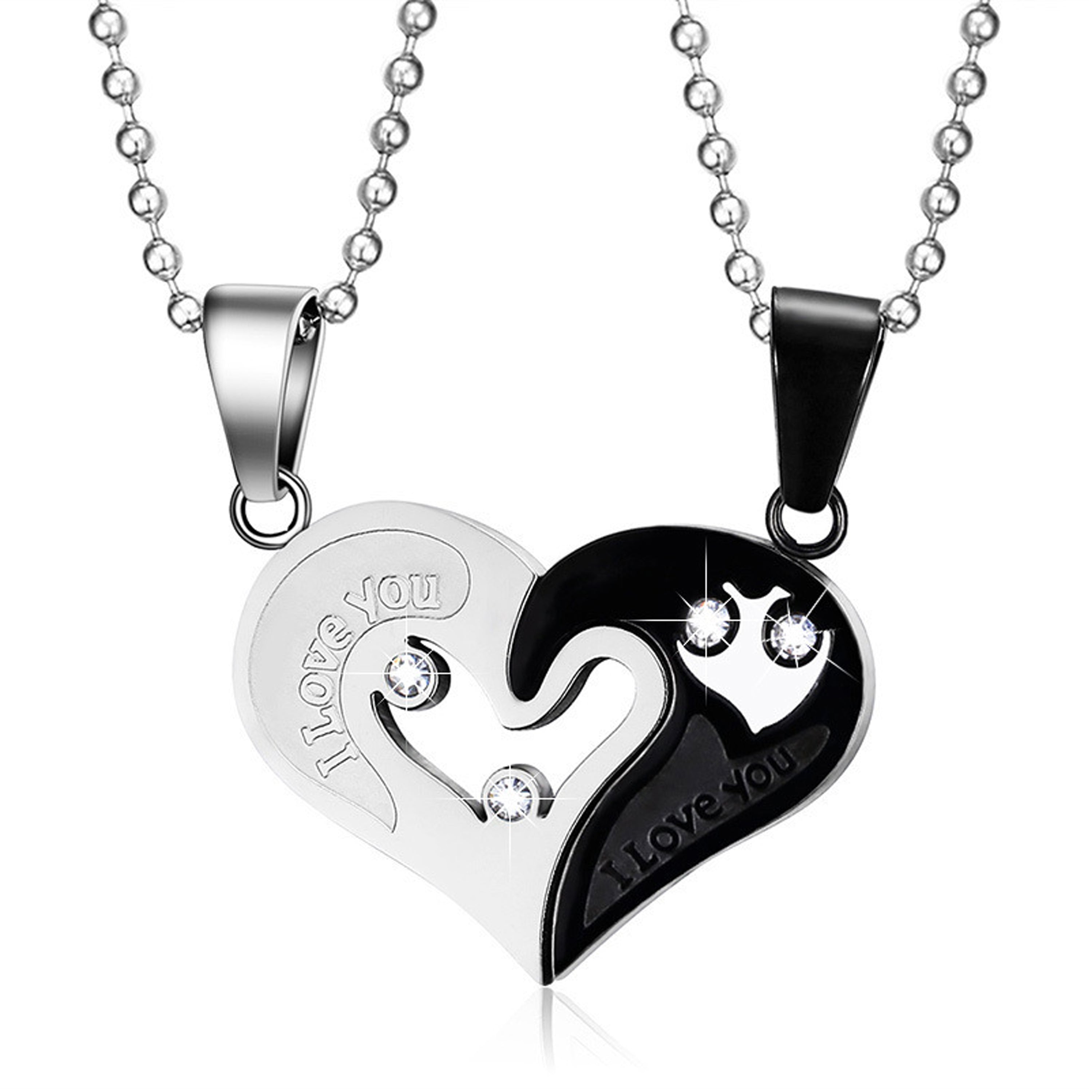 Jazz And Sizzle Lover's Valentine Special Broken Two Half Heart Shape Love Pendant Locket Necklace Chain For Valentine Gift for Him & Her