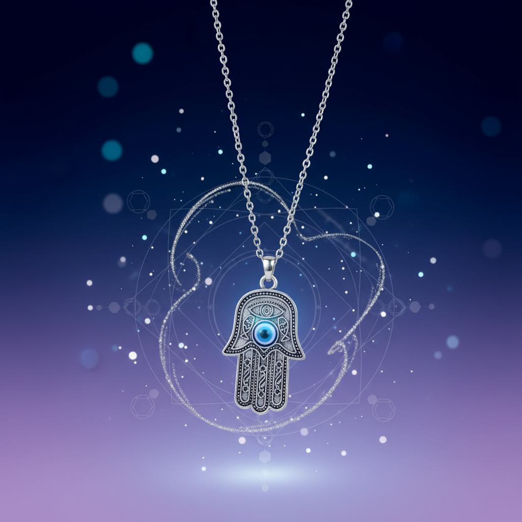 Jazz And Sizzle Silver Plated Hamza Evil Eye Pendant Chain Necklace for Him & Her