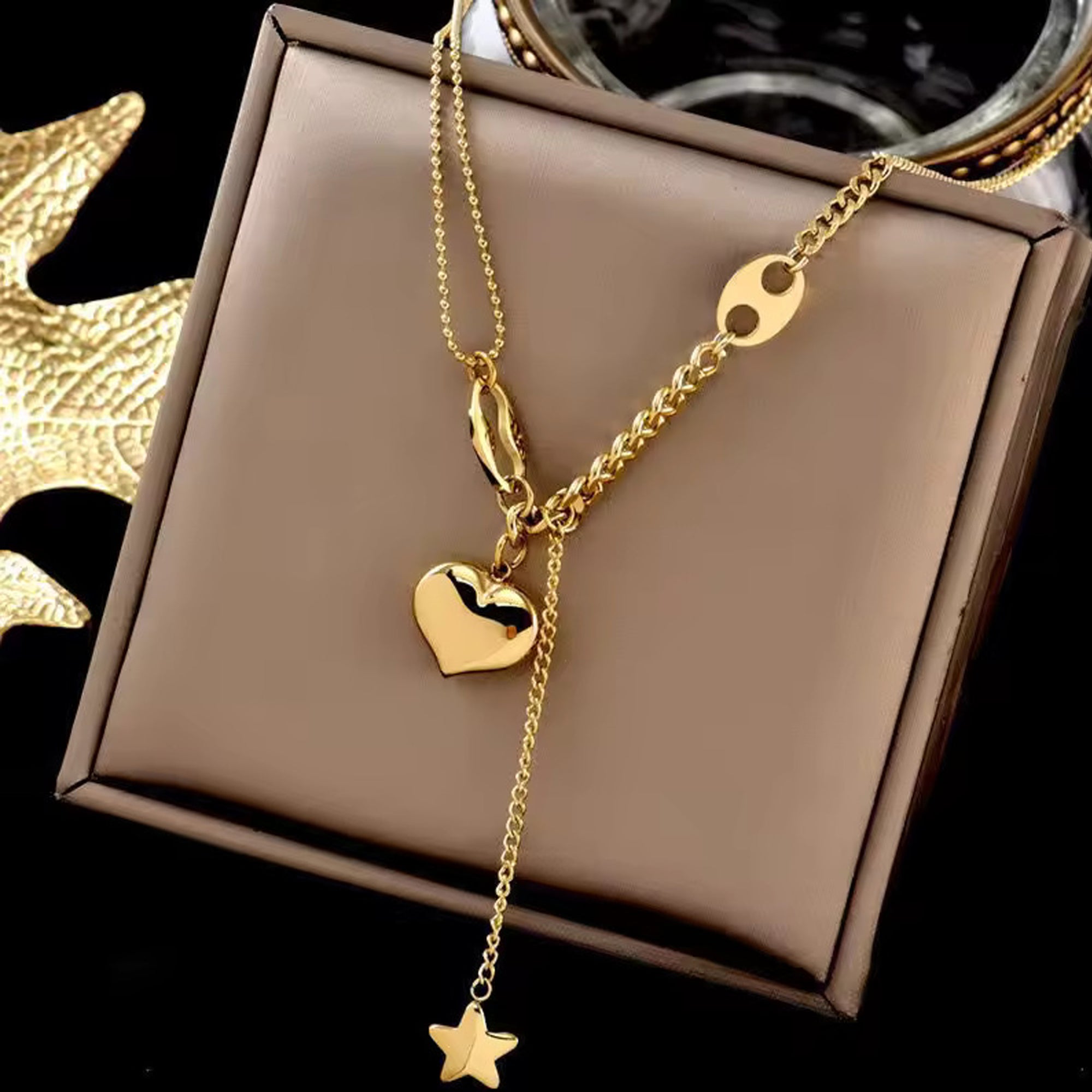 Jazz And Sizzle Gold Plated Heart Shaped Pendent Chain for Valentines Gift
