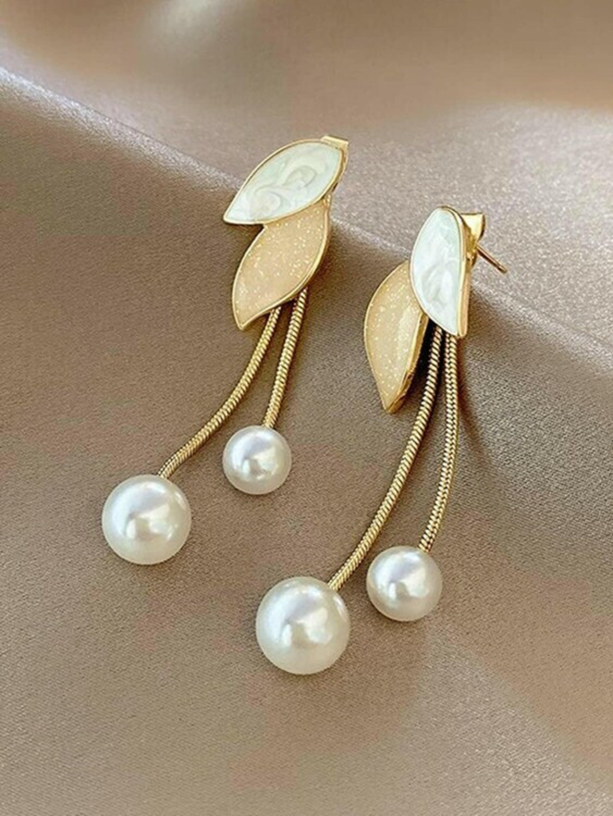 Jazz and Sizzle Gold Toned Stone & Pearl Drop Stainless Steel Earrings