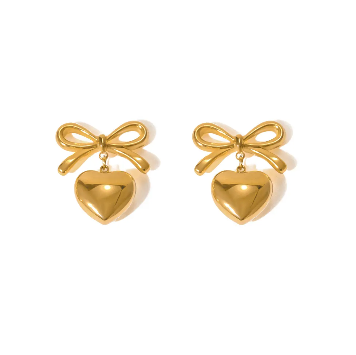 Jazz and Sizzle Gold Plated Heart & Bow Stainless Steel Mini Earrings