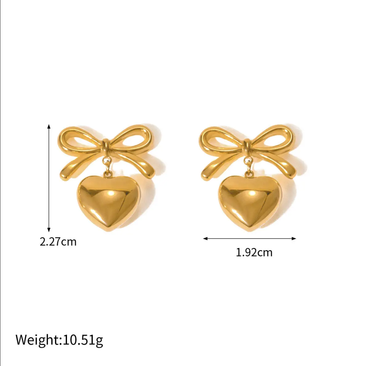 Jazz and Sizzle Gold Plated Heart & Bow Stainless Steel Mini Earrings